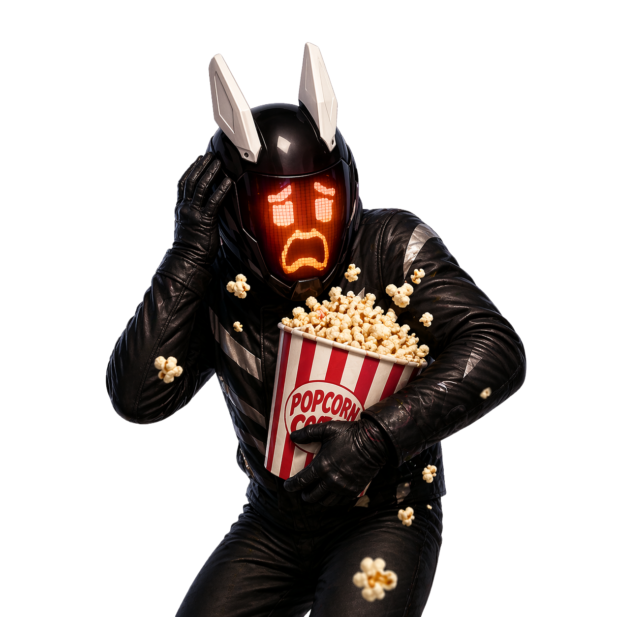 ItsZebraTV digital mascot holding popcorn